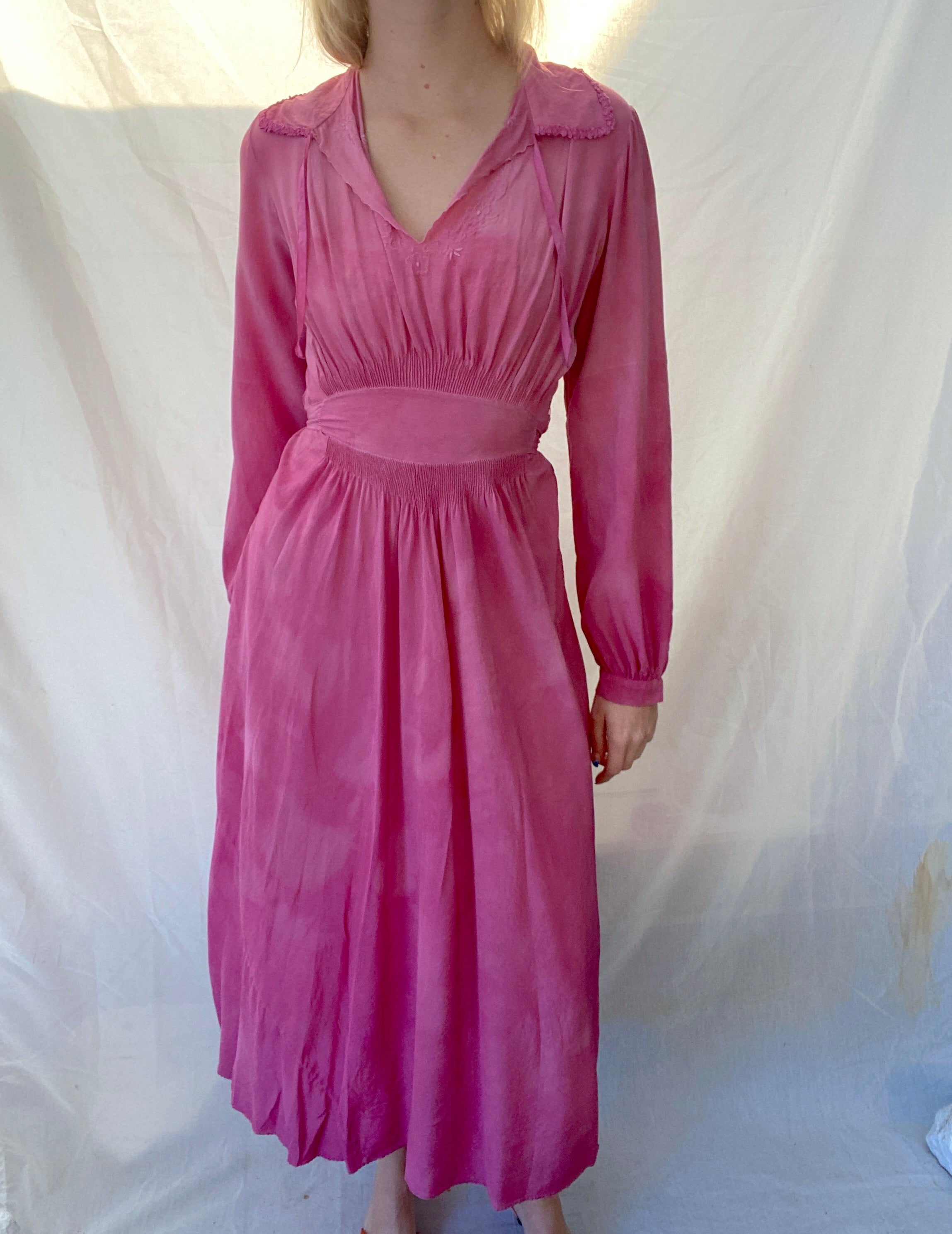 Hand Dyed Dusty Fuchsia Silk 1930's Silk Dress