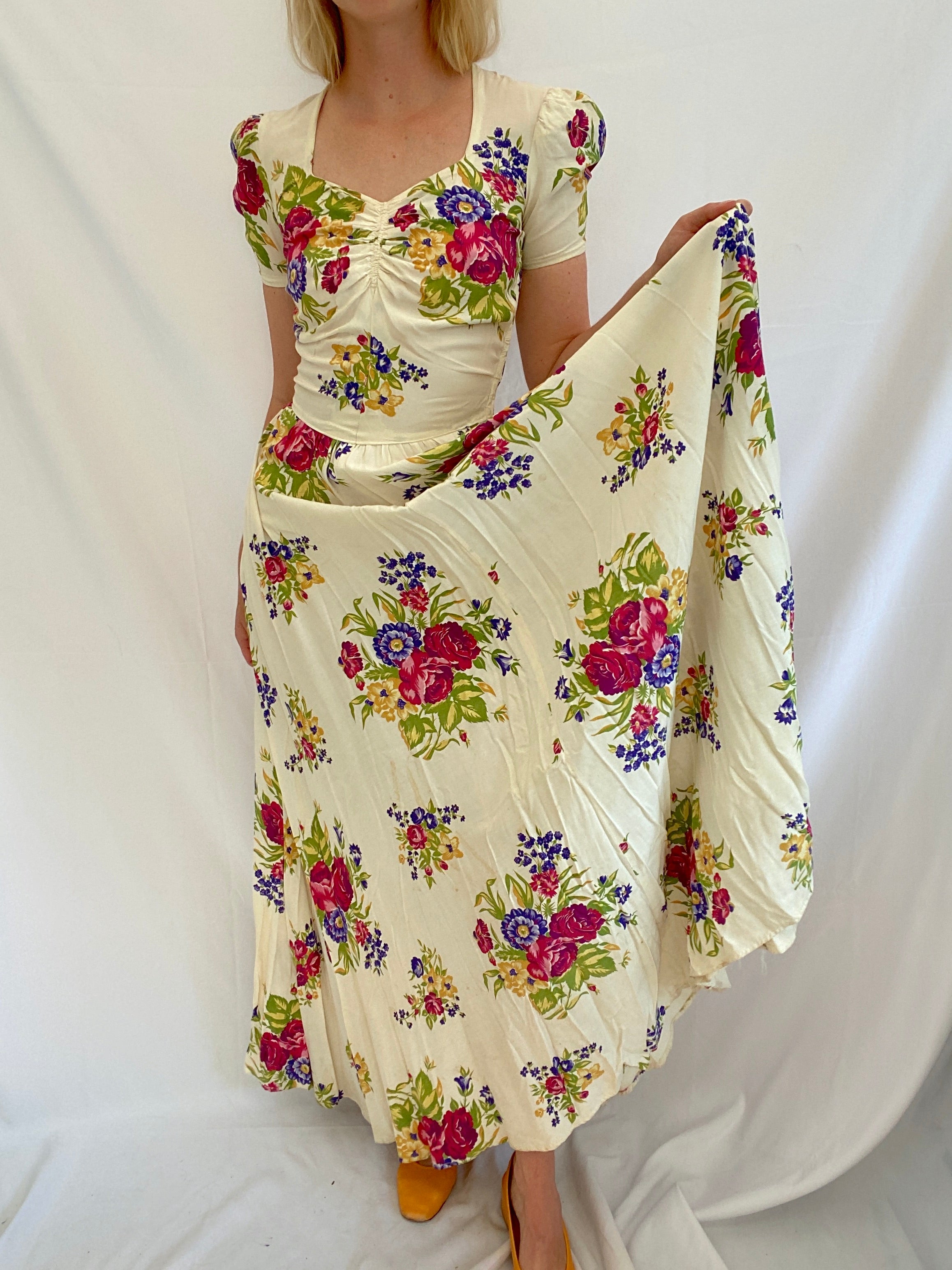 1940's Floral Cotton Summer Party Dress