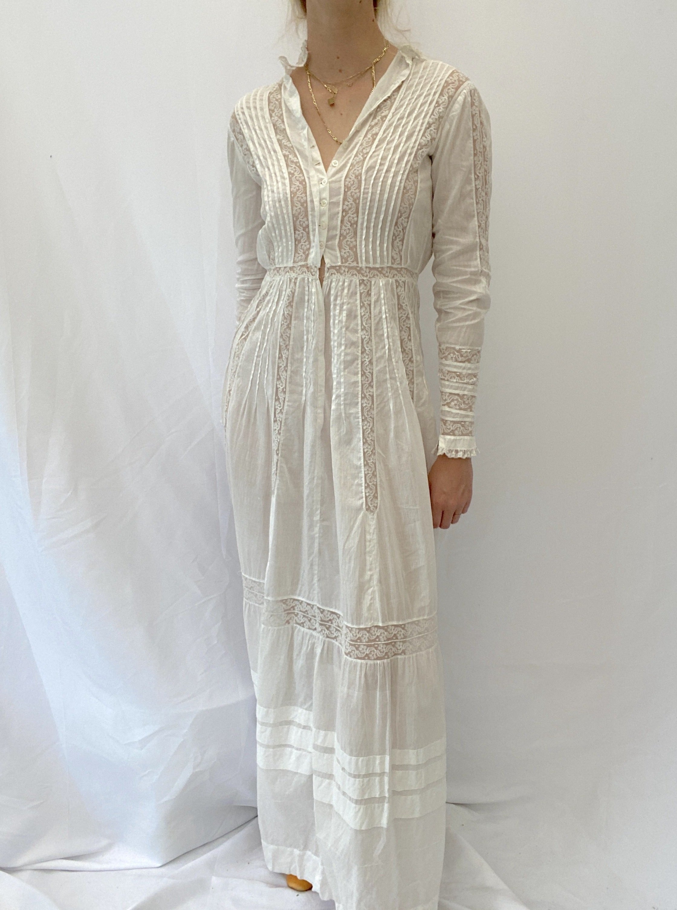 Victorian White Cotton Tea Dress