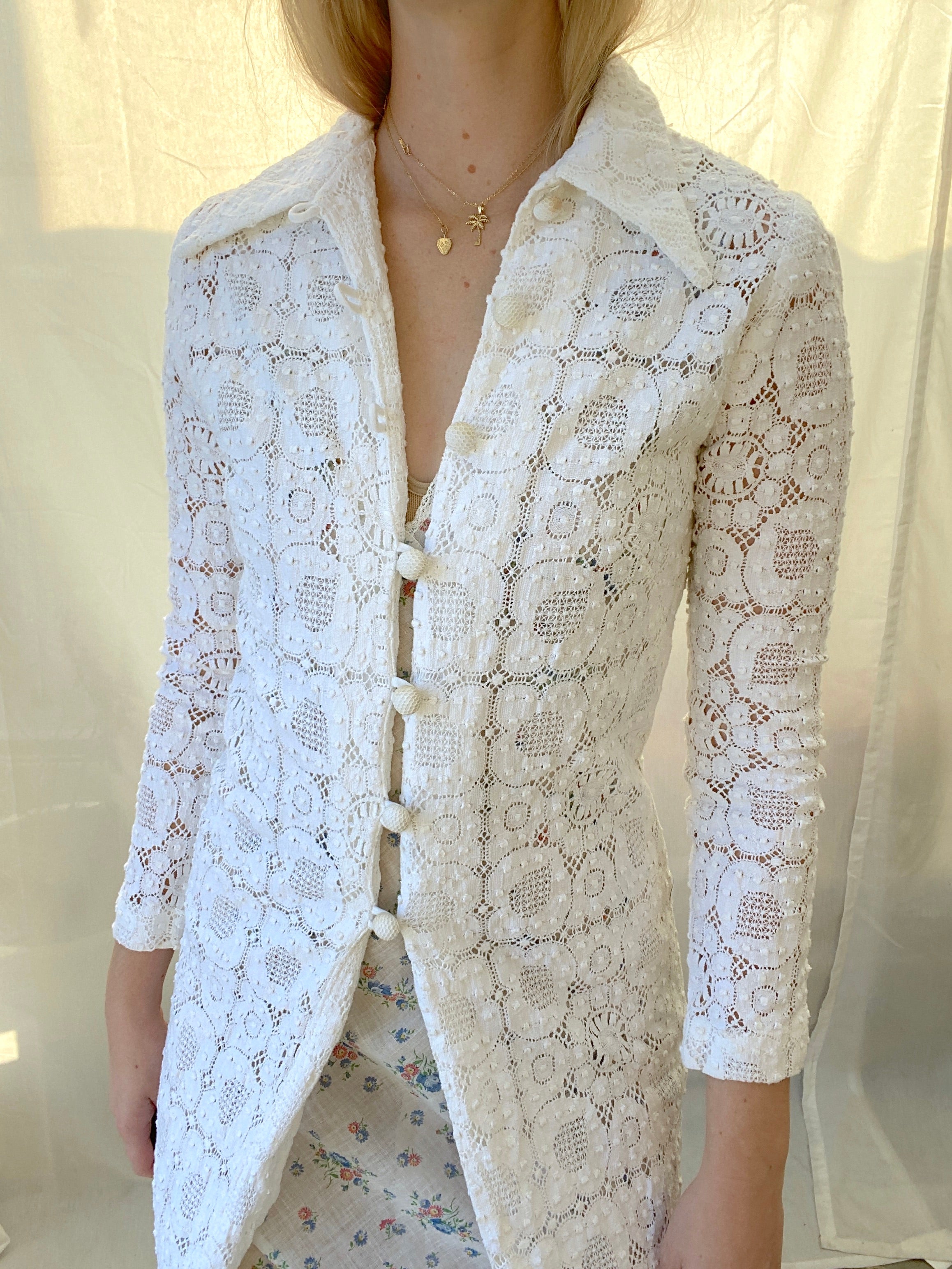 White Floral Lace Full Length Jacket