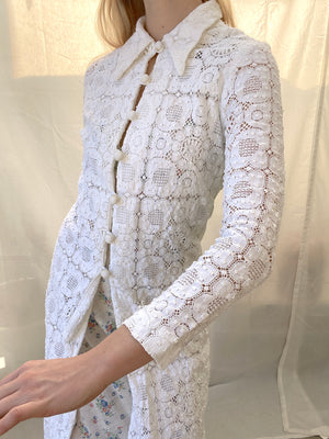 White Floral Lace Full Length Jacket