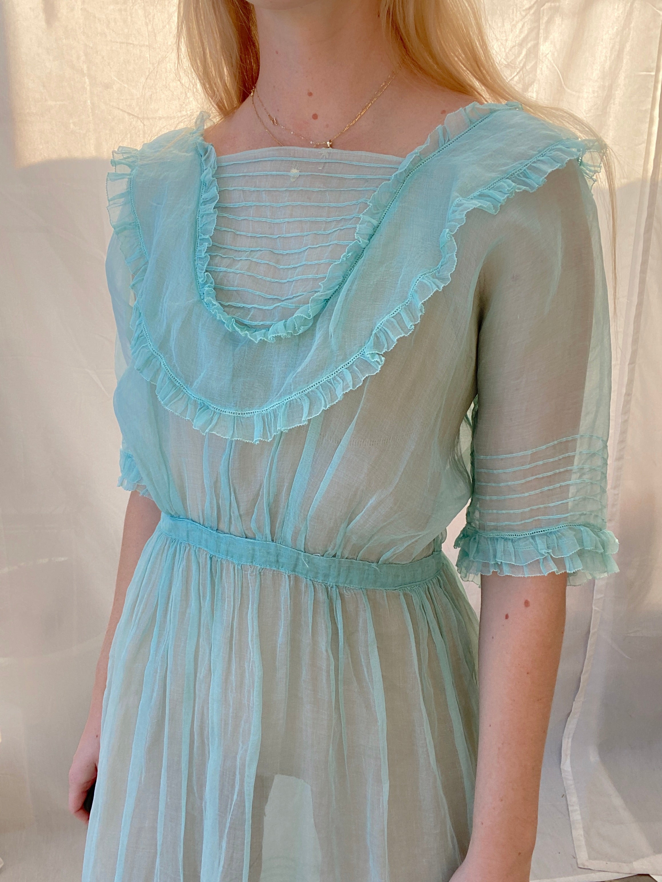 Hand Dyed Turquoise 1930's Organza Dress