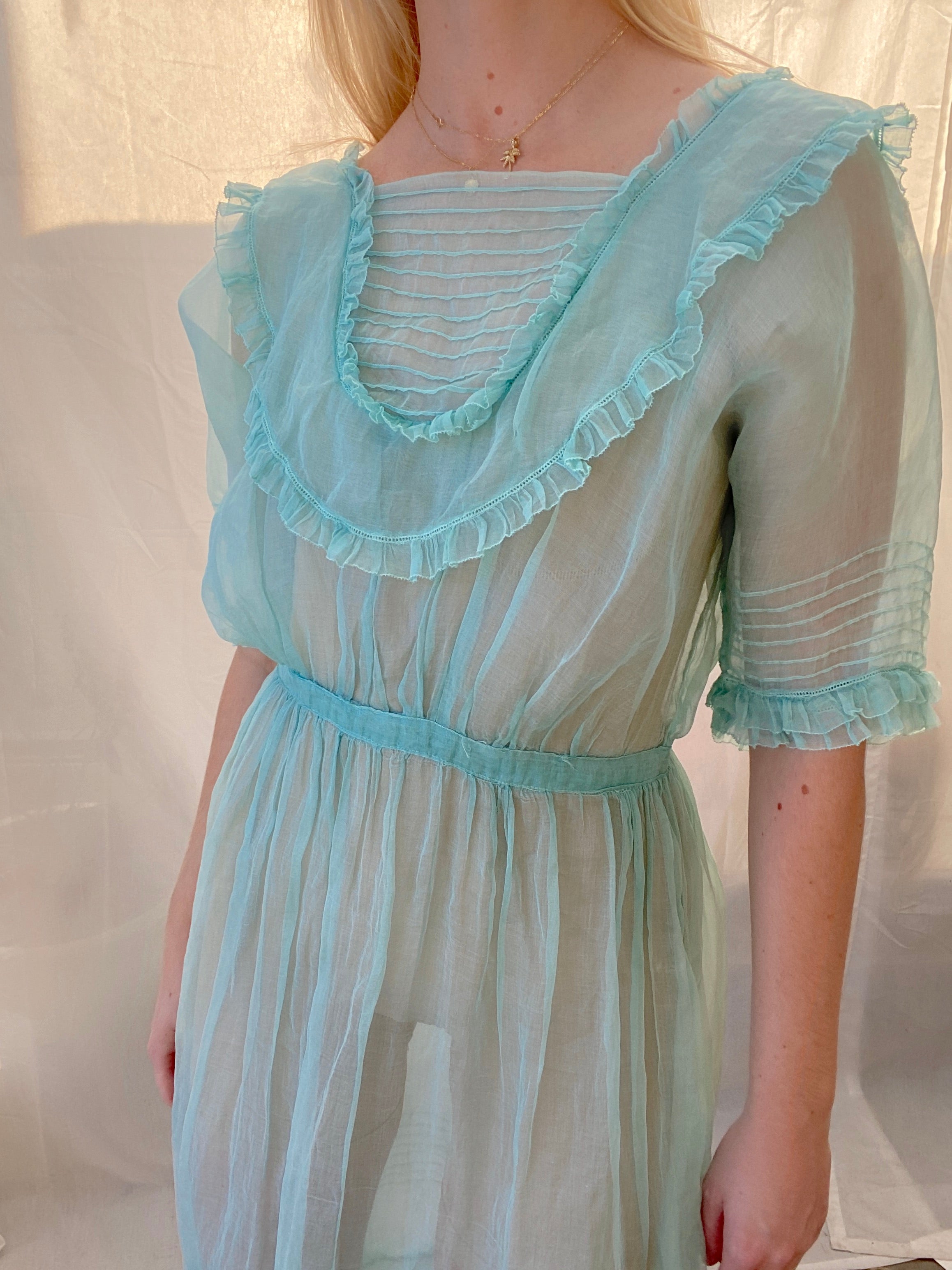 Hand Dyed Turquoise 1930's Organza Dress
