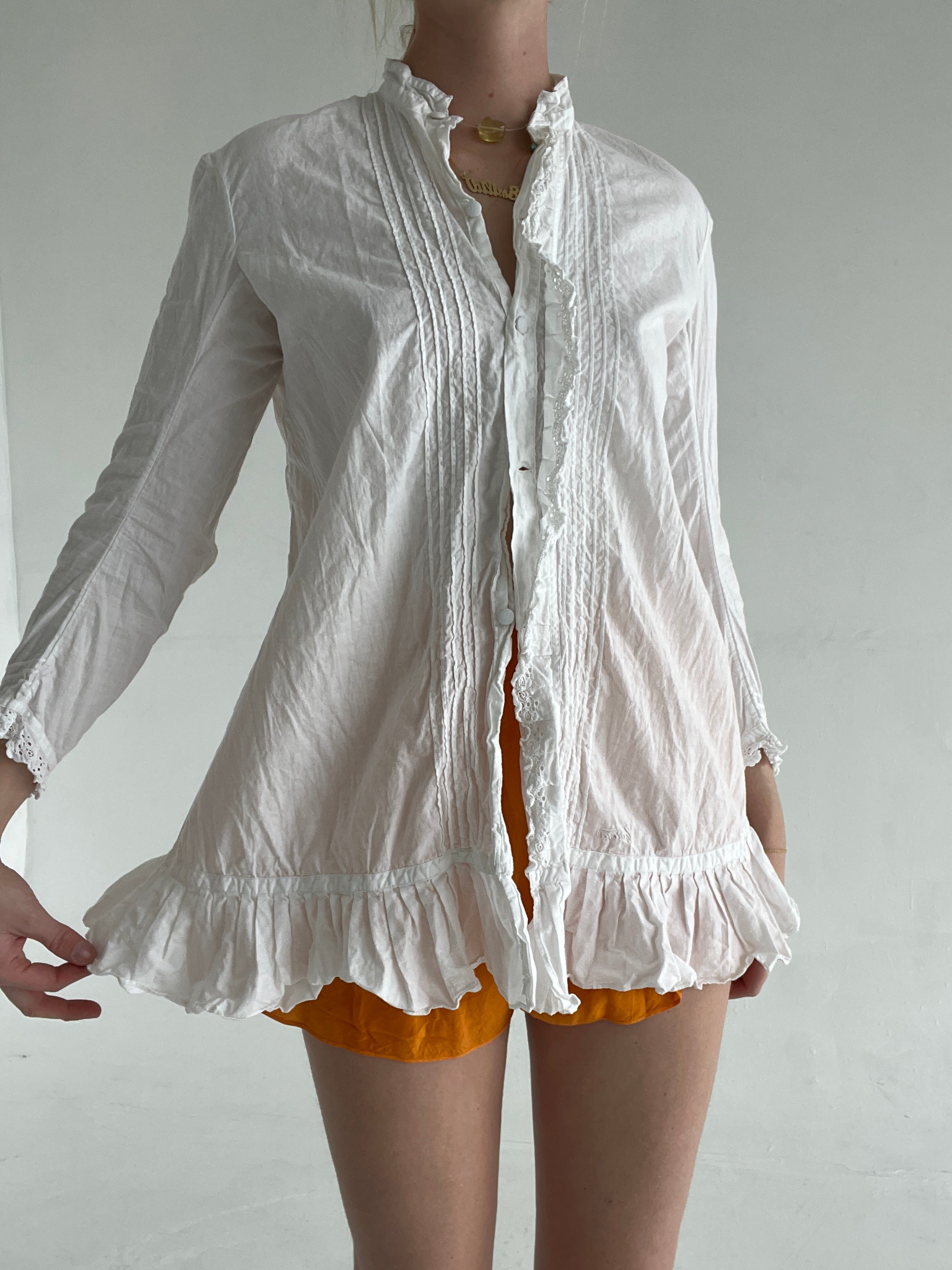 White Cotton Long Sleeve Top