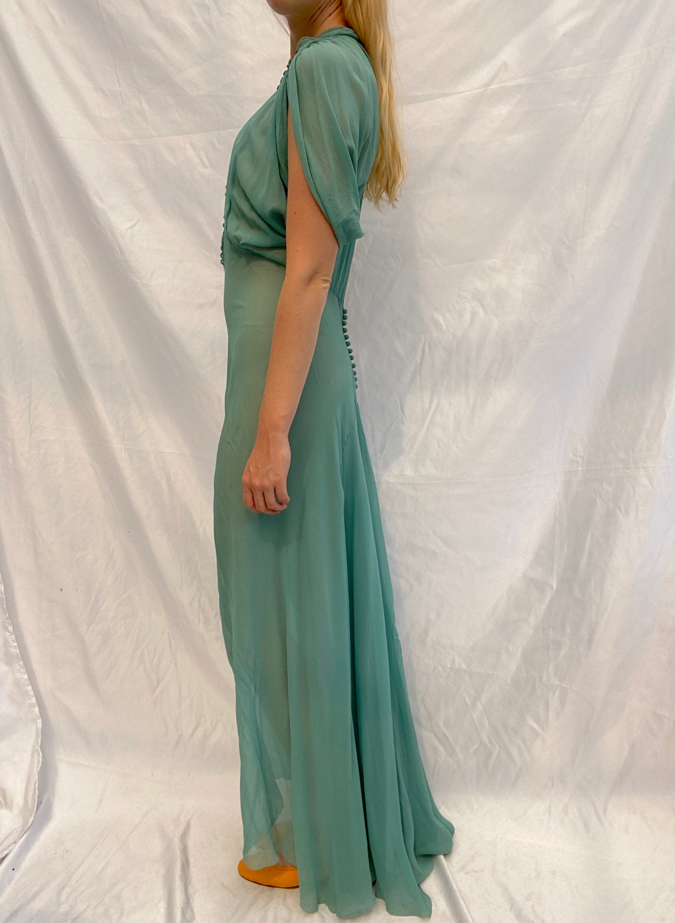 1930's Sea Foam Chiffon Gown Eveliina Vintage 1930's Sea Foam Chiffon Gown Eveliina Vintage
