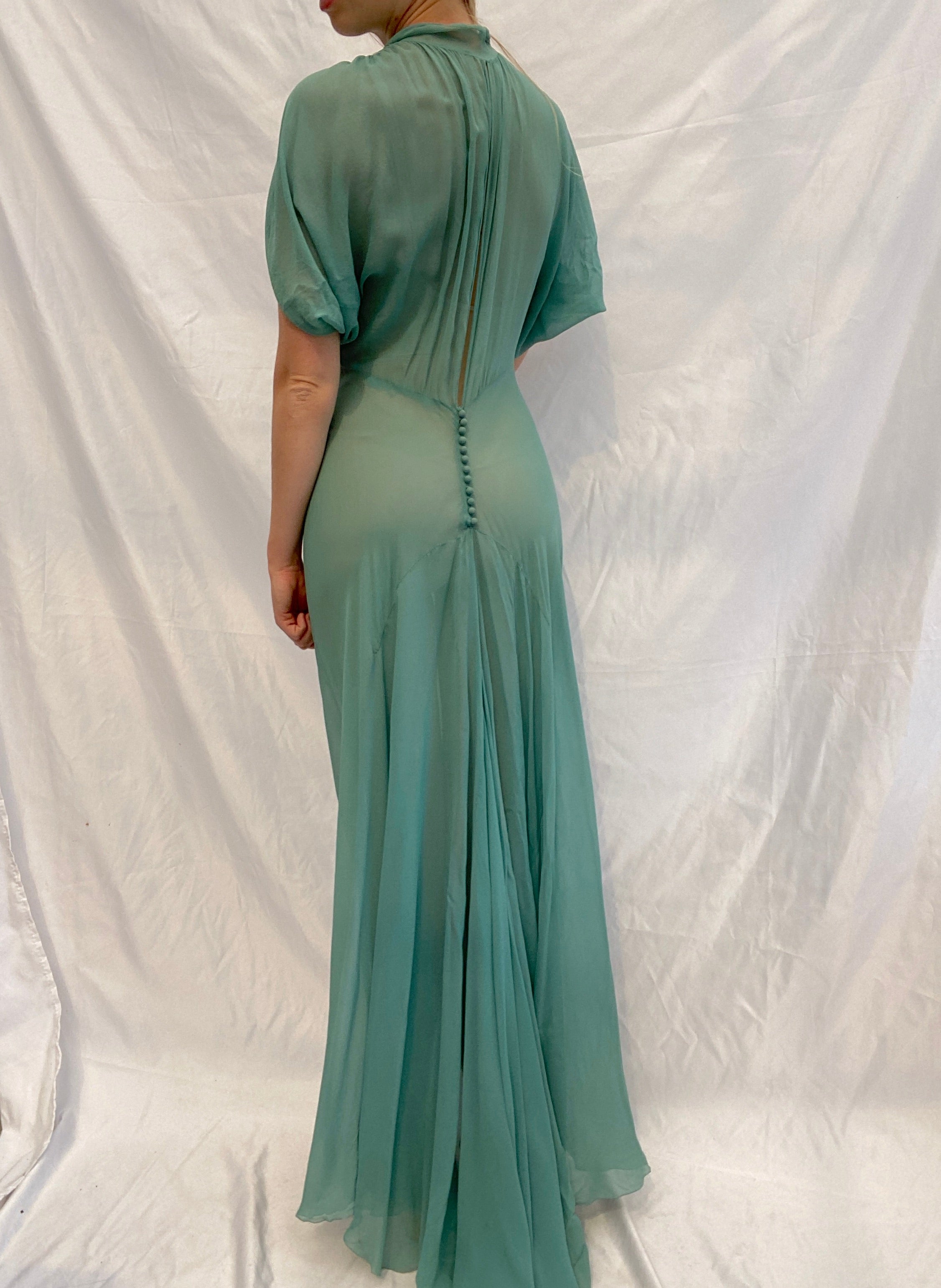 1930's Sea Foam Chiffon Gown Eveliina Vintage 1930's Sea Foam Chiffon Gown Eveliina Vintage