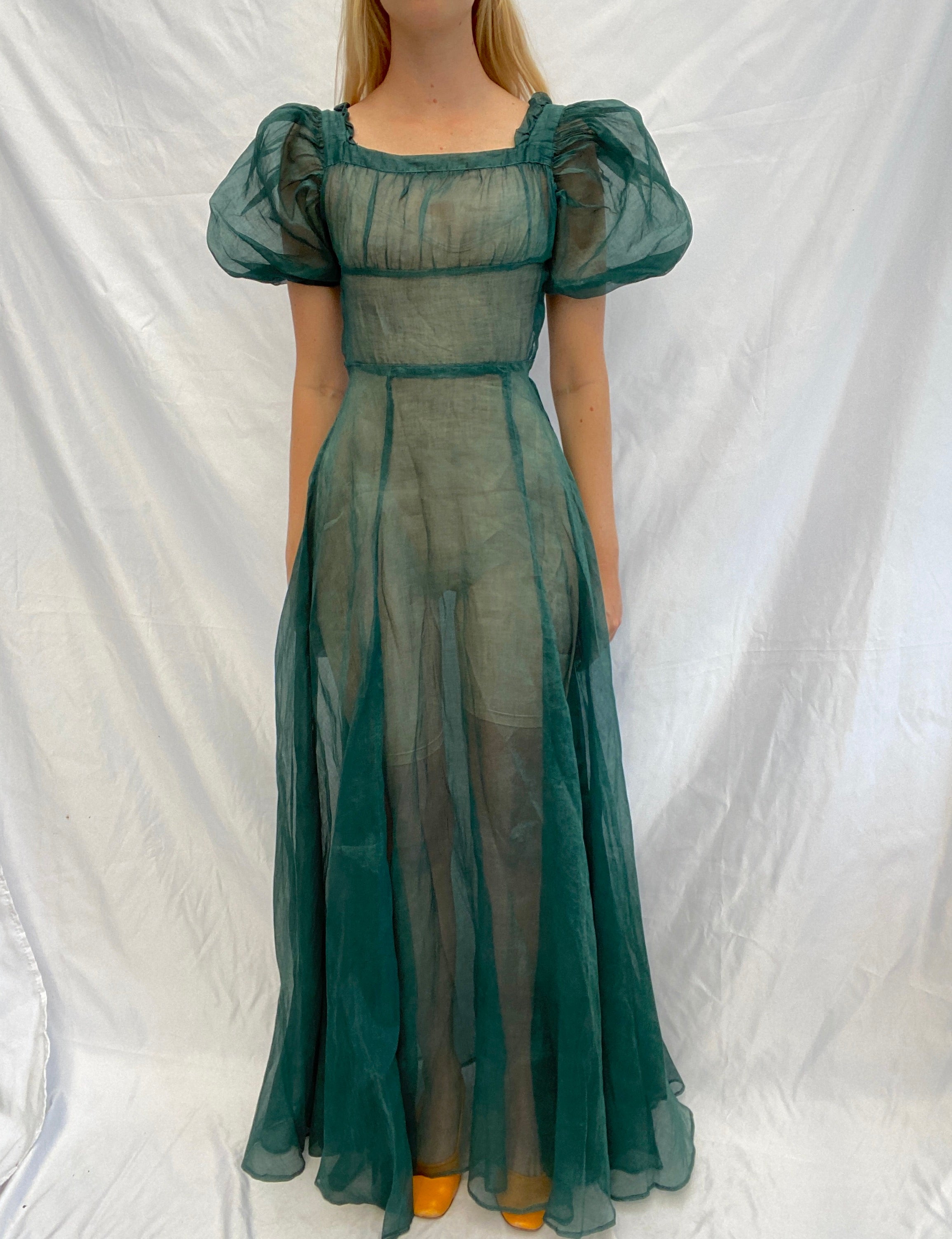 1930's Deep Green Organdy Gown Eveliina Vintage 1930's Deep Green Organdy Gown Eveliina Vintage