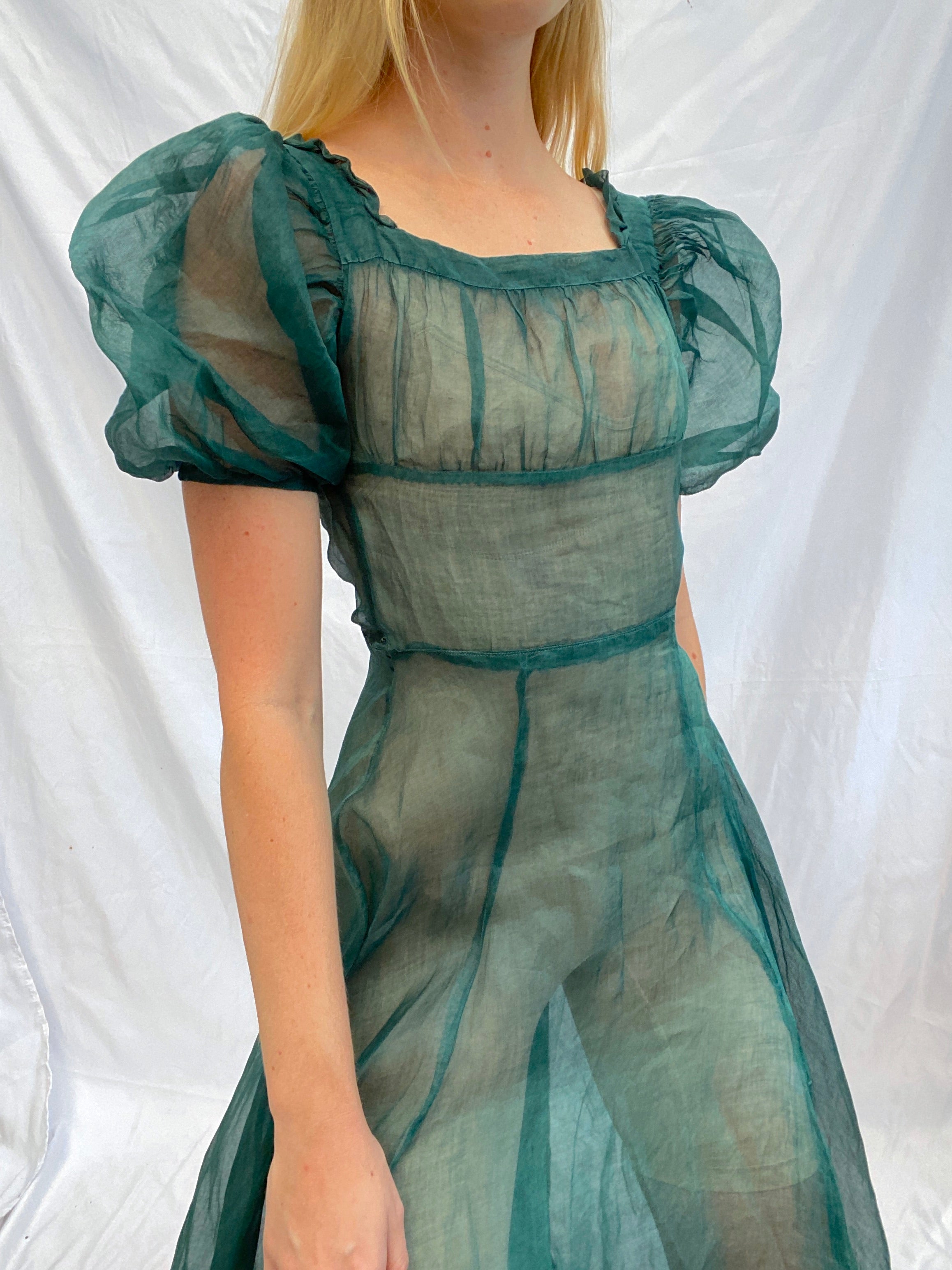 1930's Deep Green Organdy Gown