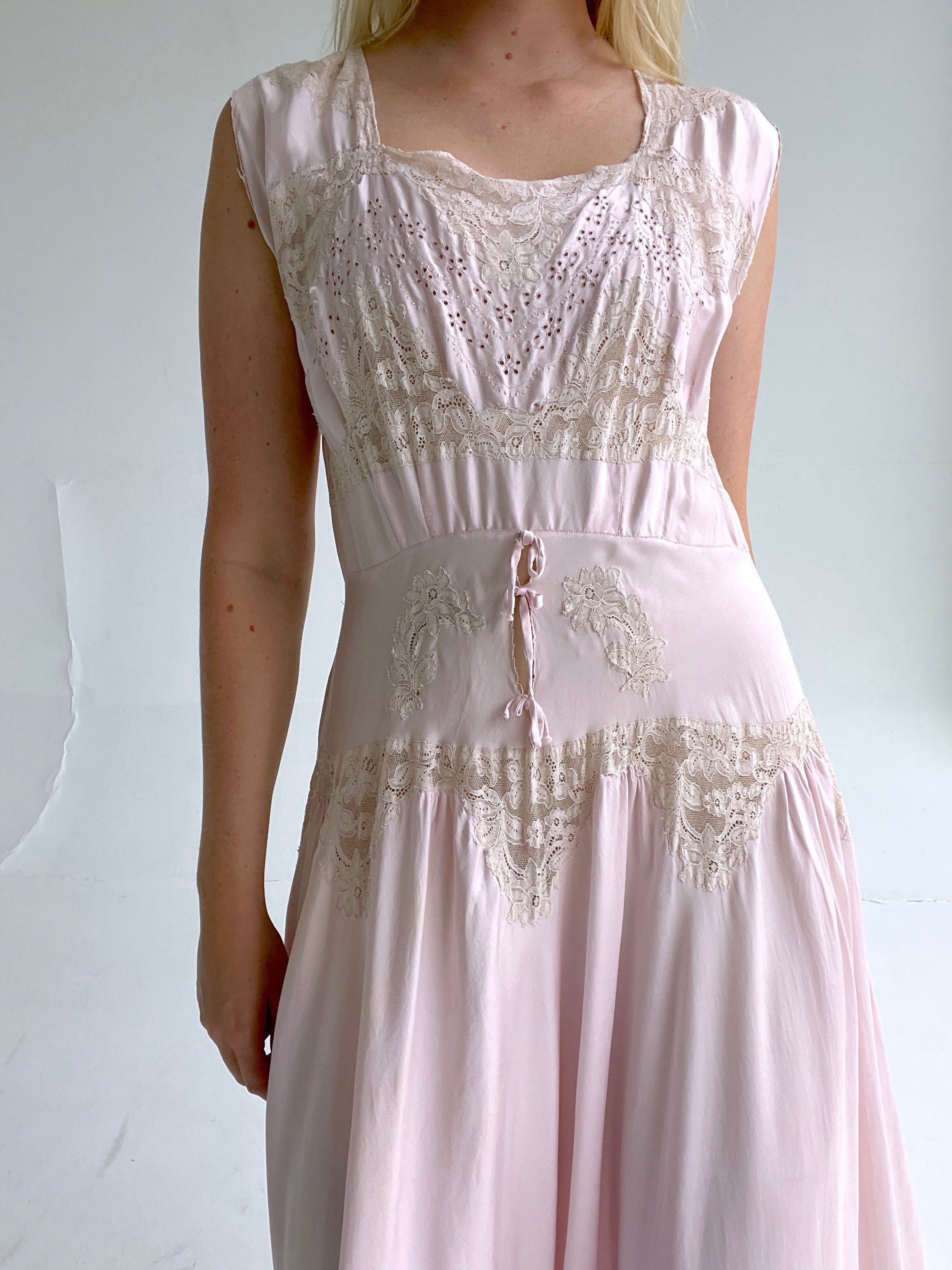 1930's Pale Rose Silk Slip with Cream Lace