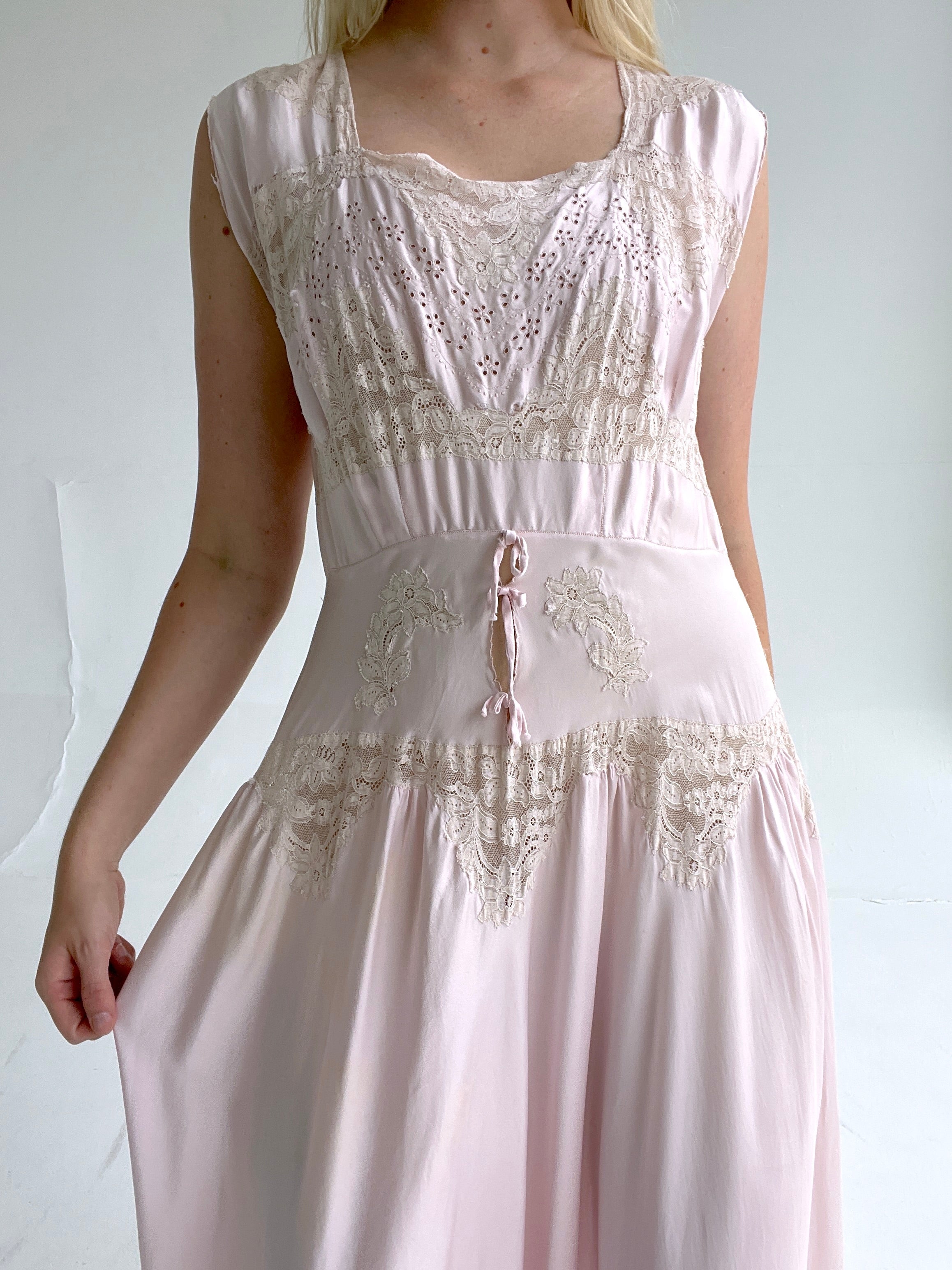 1930's Pale Rose Silk Slip with Cream Lace