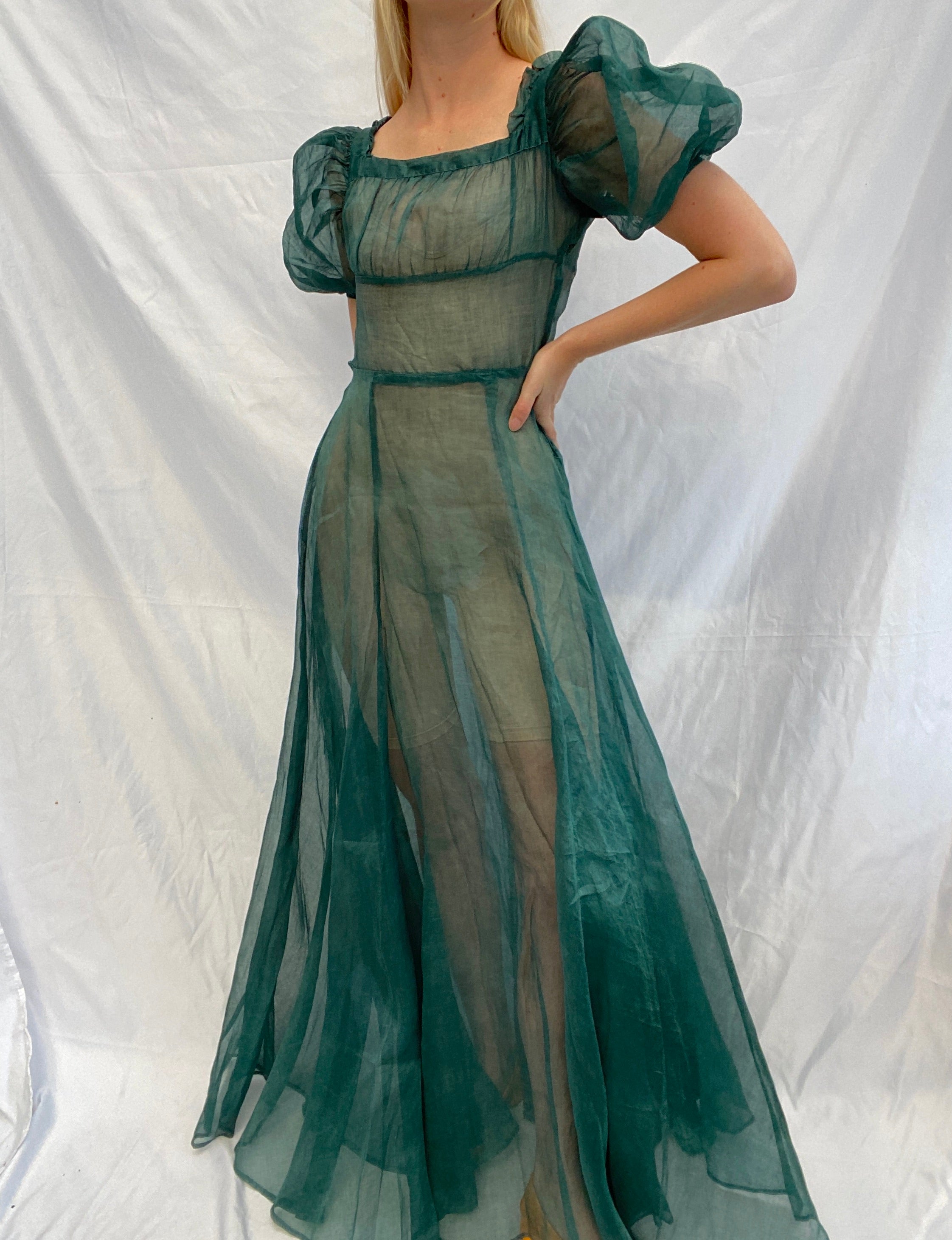 1930's Deep Green Organdy Gown