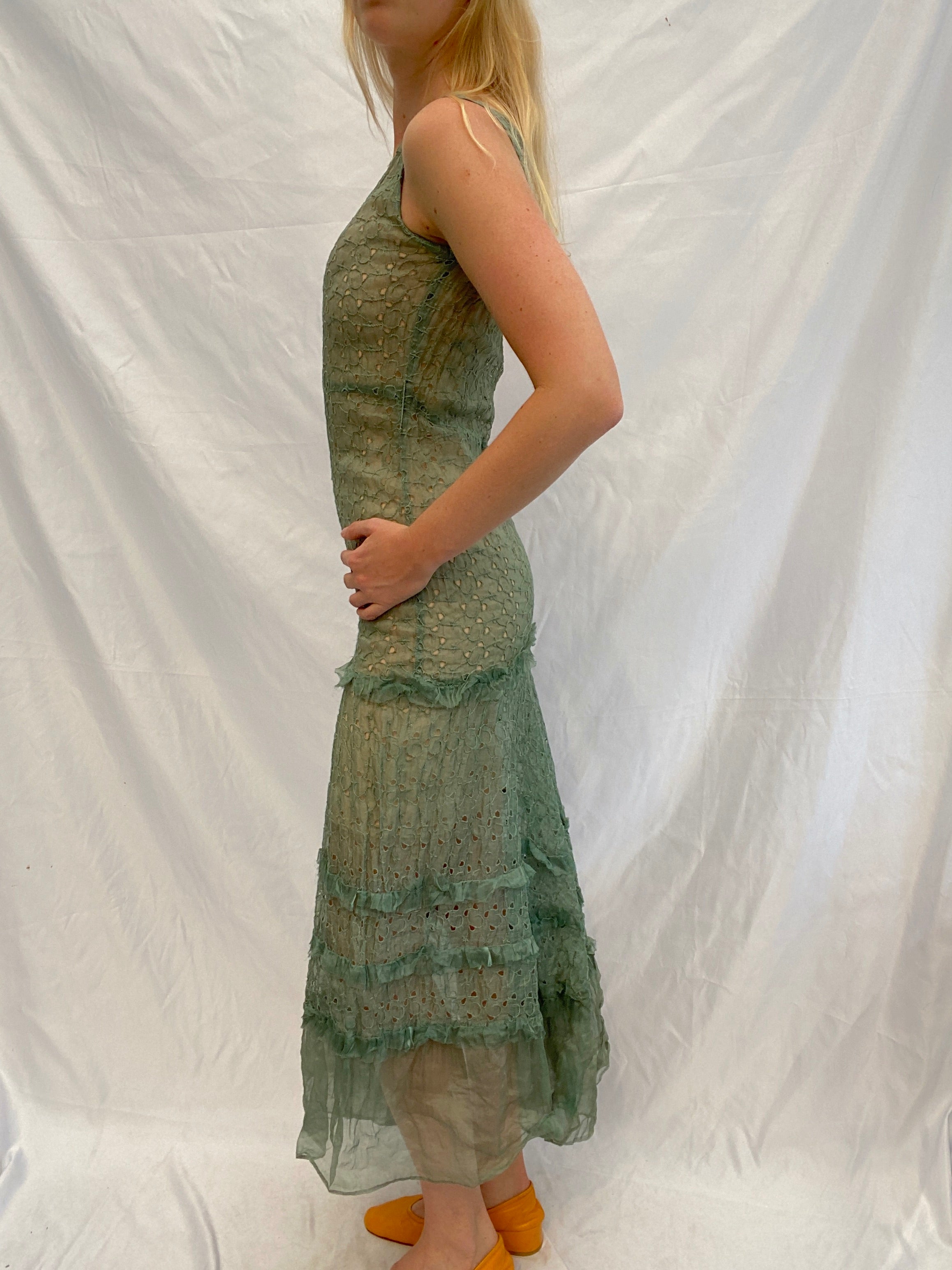 Hand Dyed Army Green Eyelet Dress