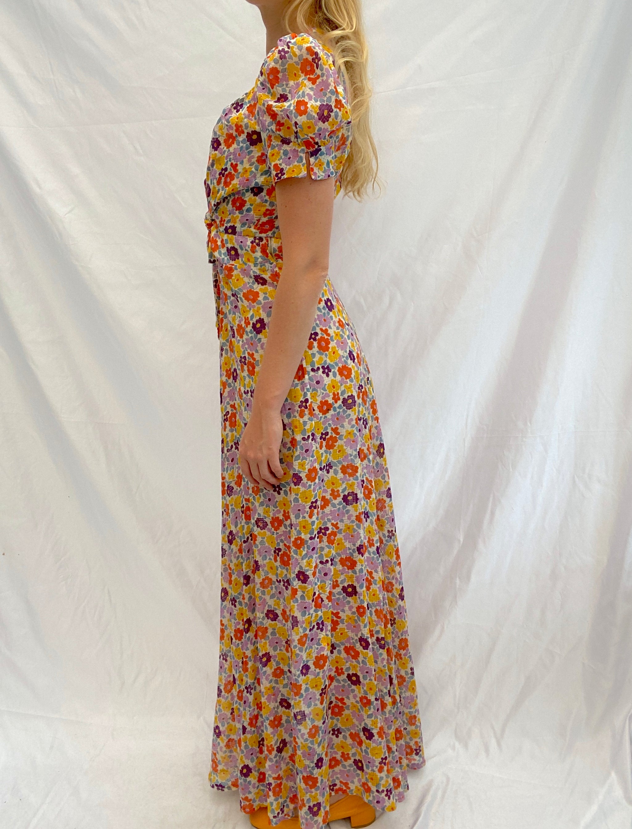 lilac and orange dress Floral Embroidered Midi Dress with 3D Appliqus