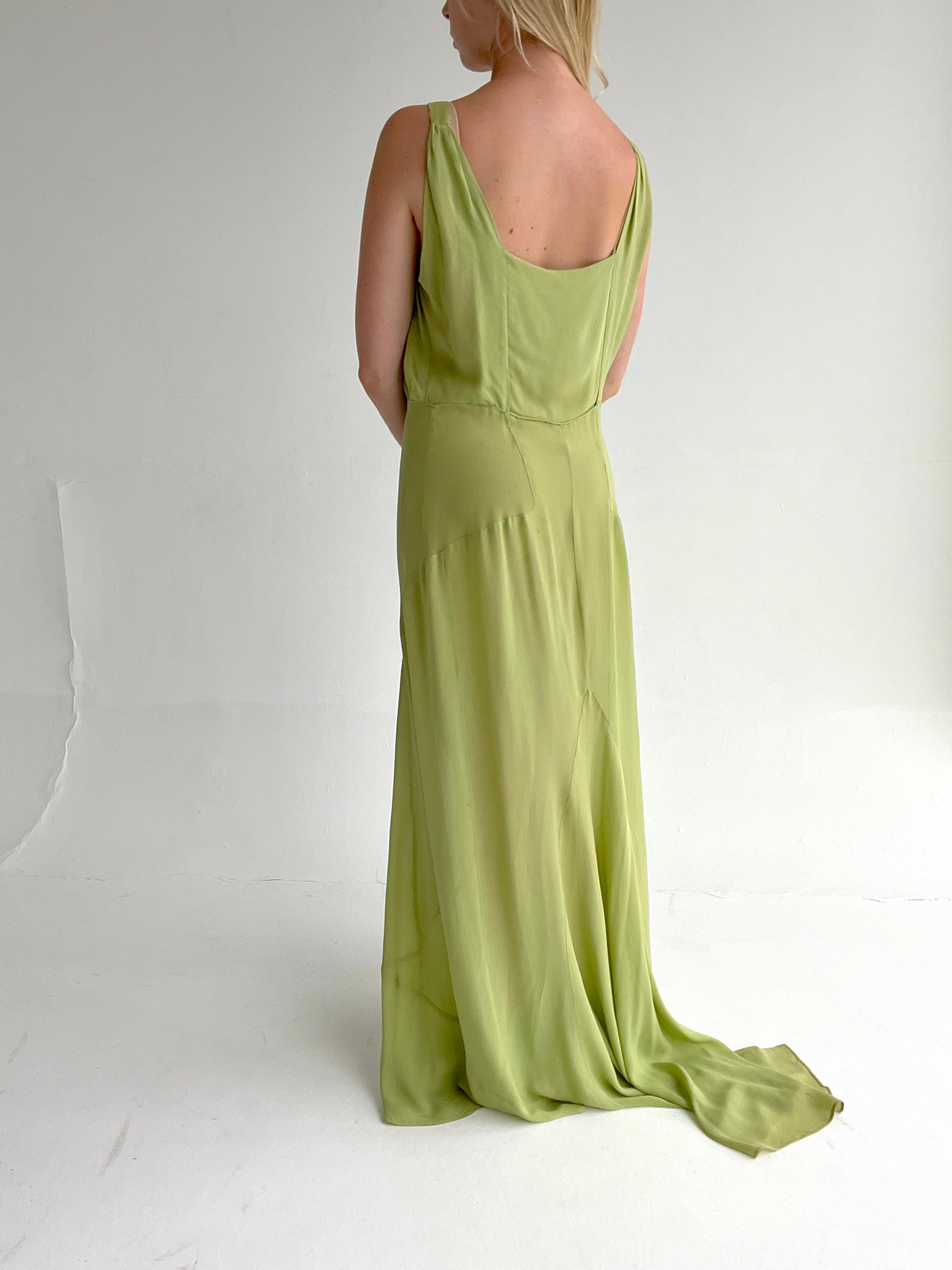 1940's Green Apple Chiffon Gown Eveliina Vintage 1940's Green Apple Chiffon Gown Eveliina Vintage