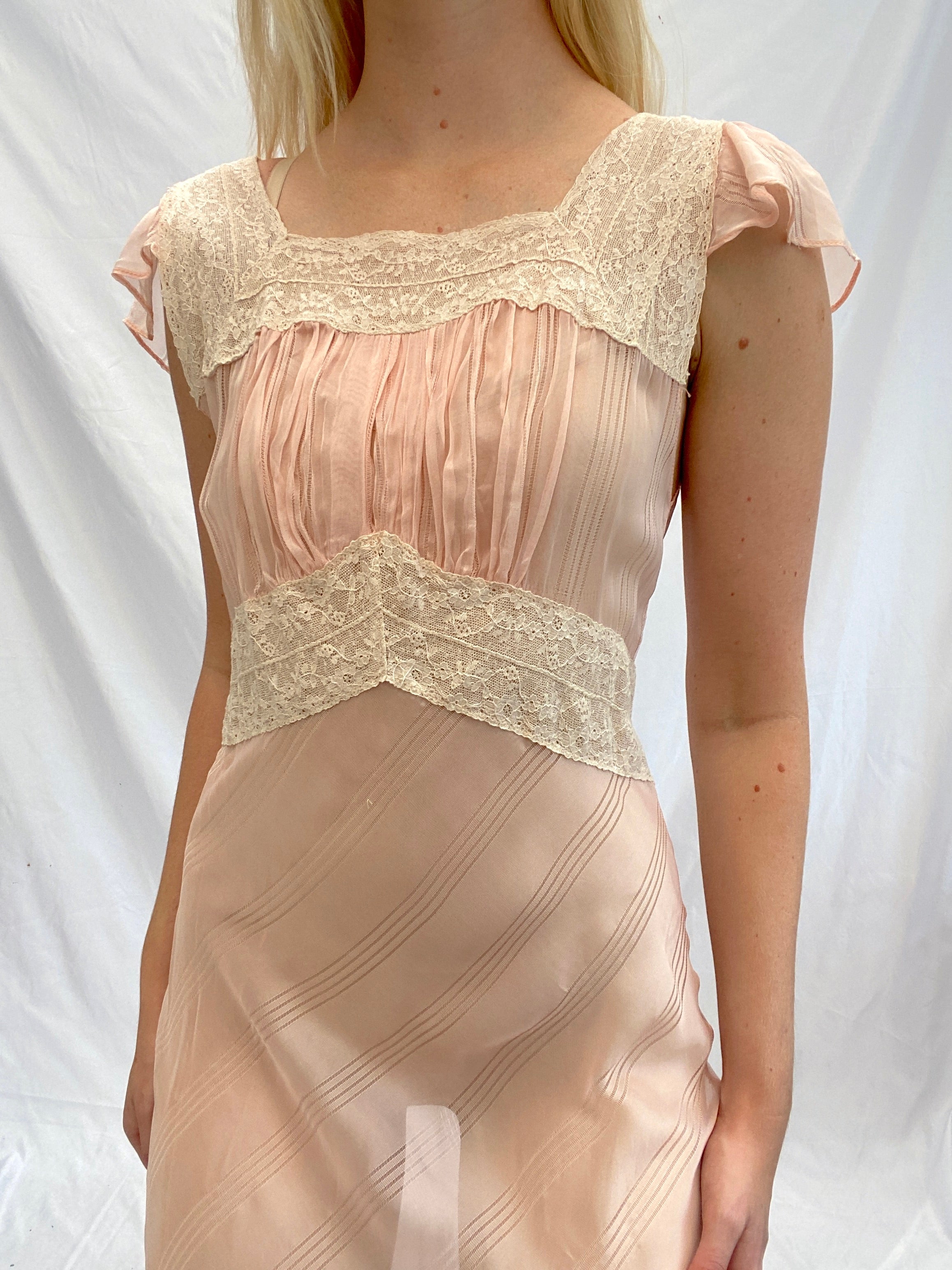 Pink Slip with Twirl Stripe Pattern and Cream Lace