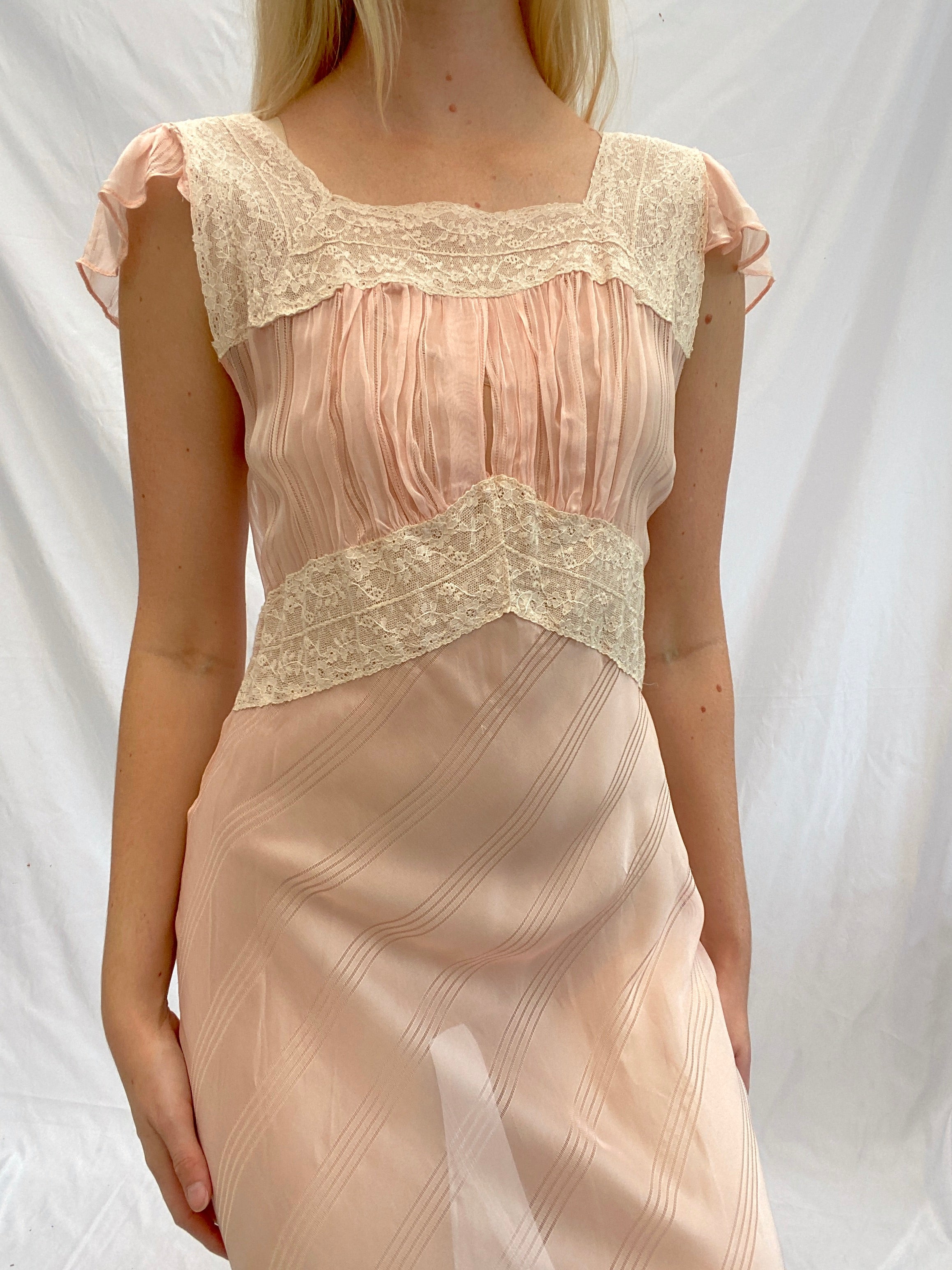 Pink Slip with Twirl Stripe Pattern and Cream Lace