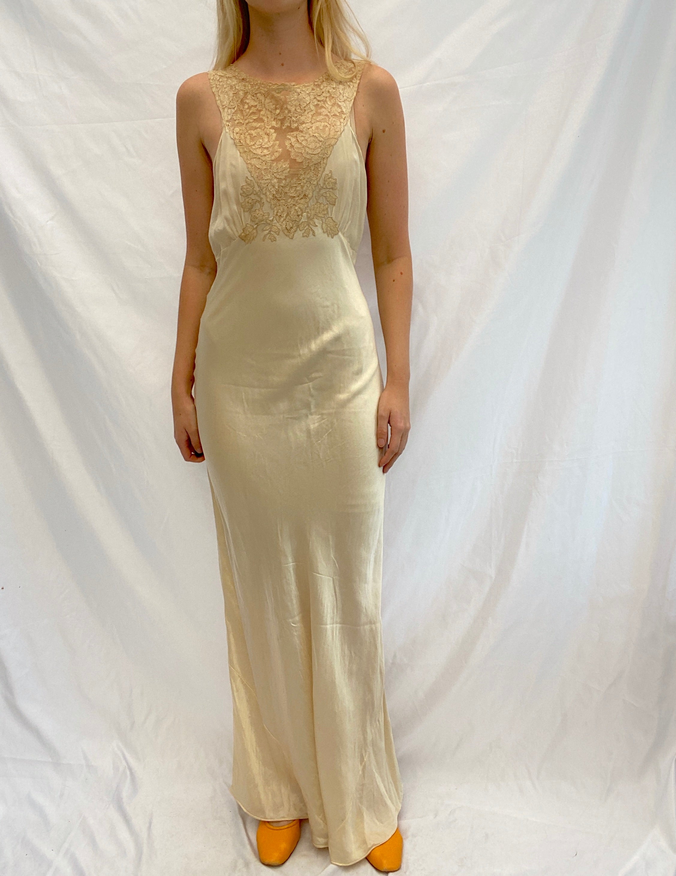 Champagne Silk Slip with Cream Lace Bust
