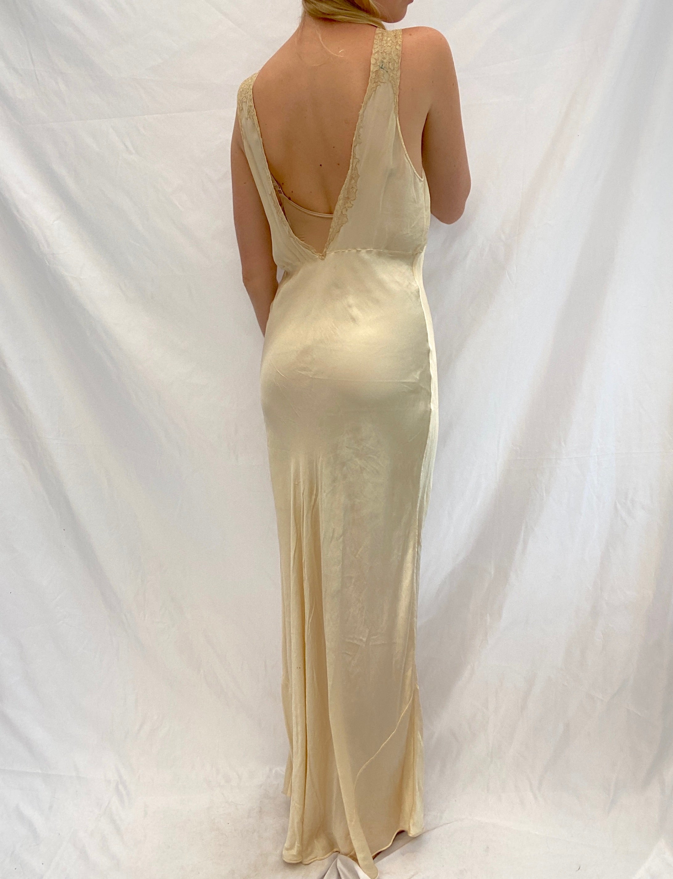 Champagne Silk Slip with Cream Lace Bust
