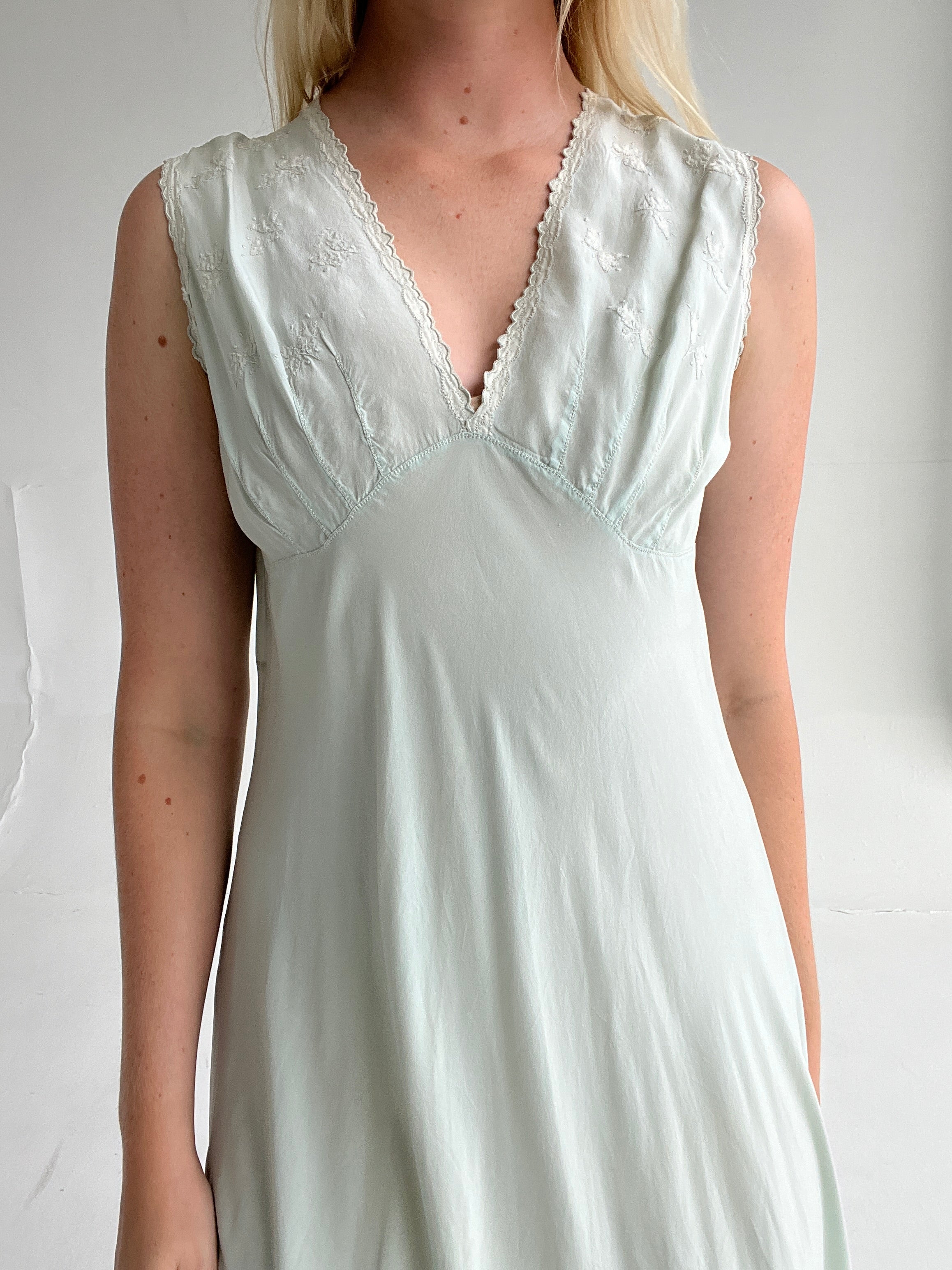 1930's Pale Aqua Silk Dress