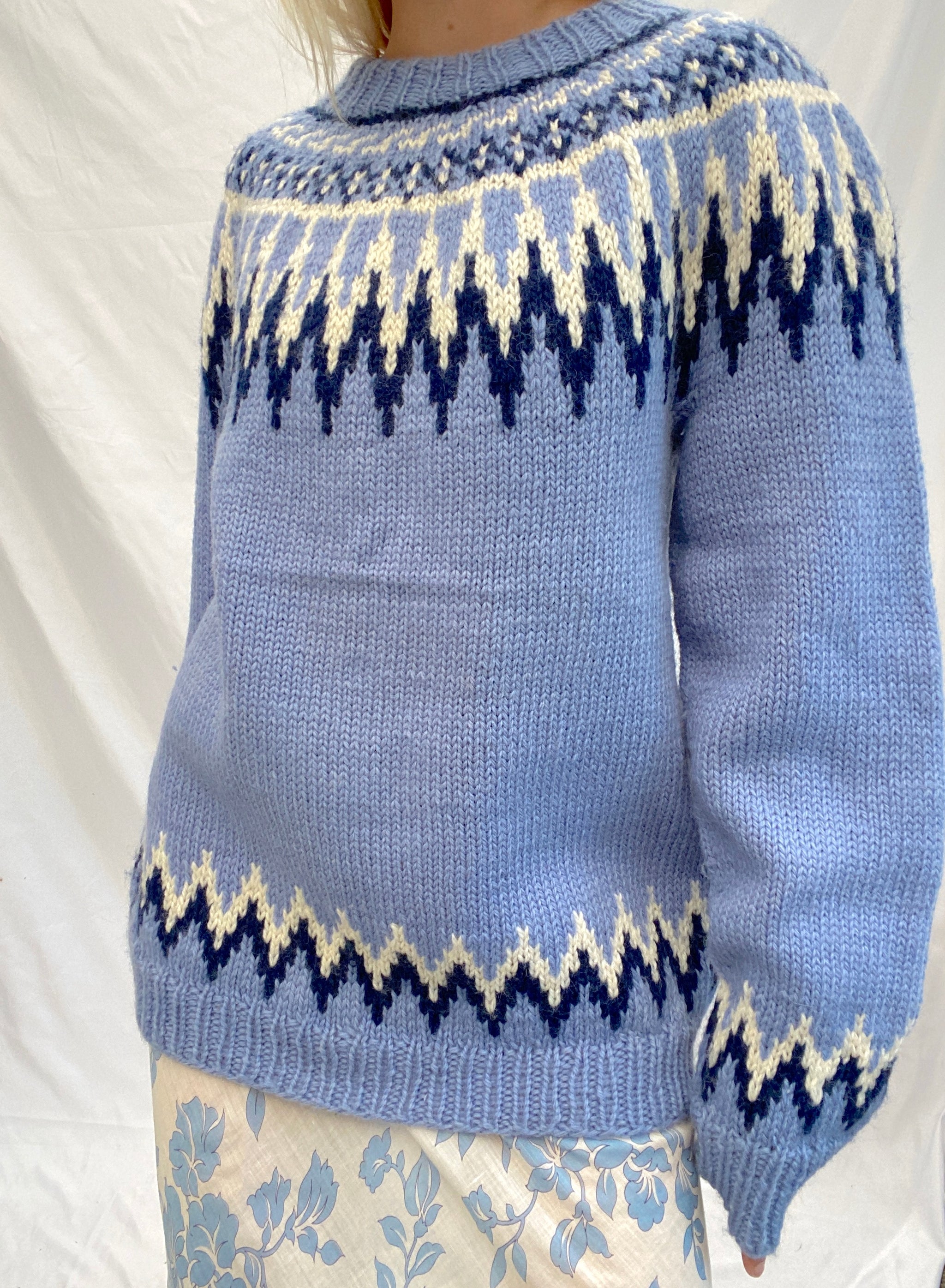 Blue and White Nordic Knit Sweater – Eveliina Vintage
