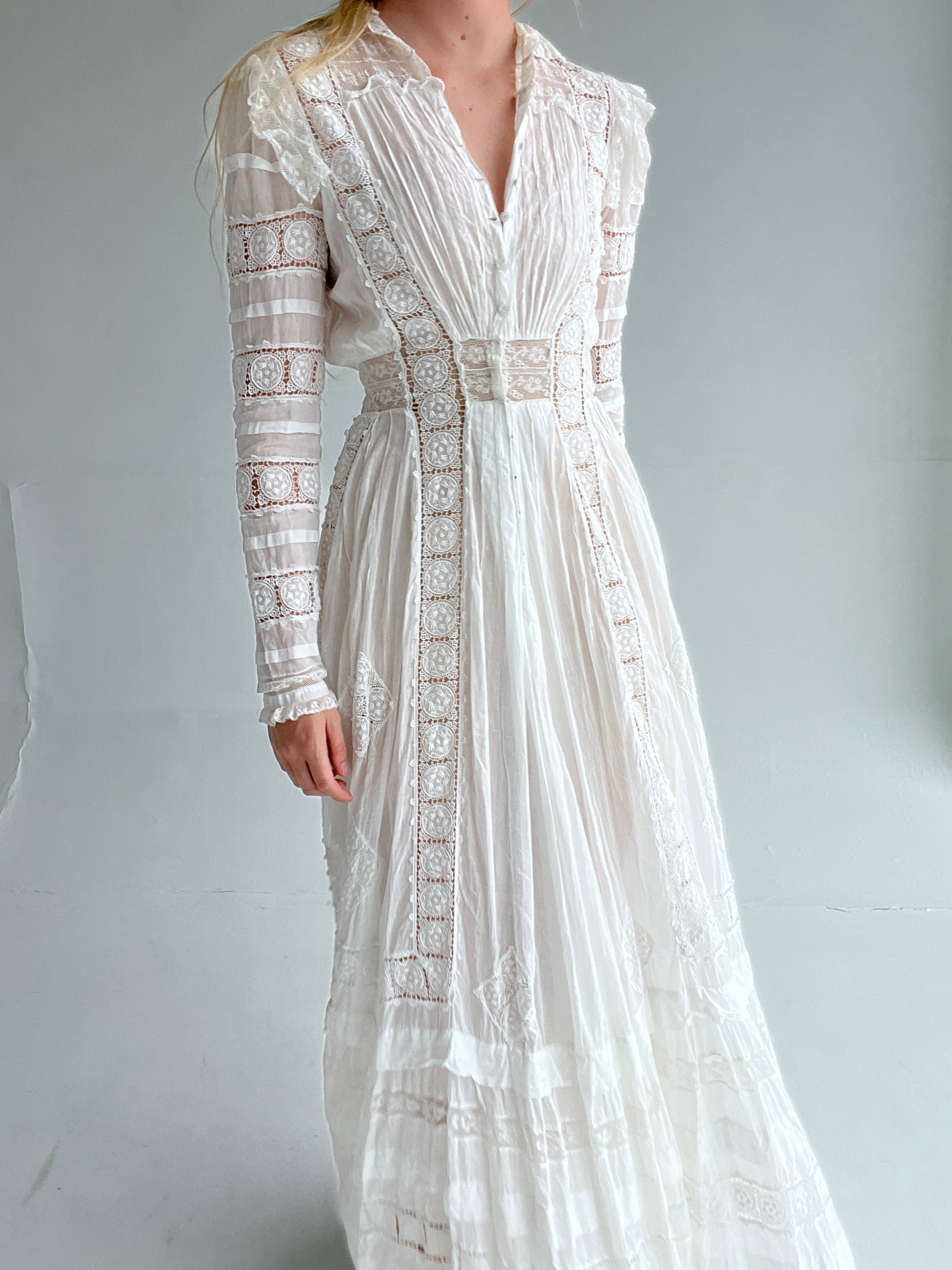 Edwardian White Cotton Long Sleeve Lawn Dress – Eveliina Vintage