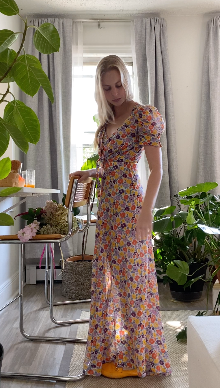 1930's Purple, Lilac and Orange Floral Print Dress with Matching Boler Eveliina Vintage 1930's Purple, Lilac and Orange Floral Print Dress with Matching Boler Eveliina Vintage